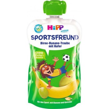 6x HiPP HiPPiS BIO Sport Hruška-Banán-Bílé hrozno-Oves 120 g – ovocný příkrm