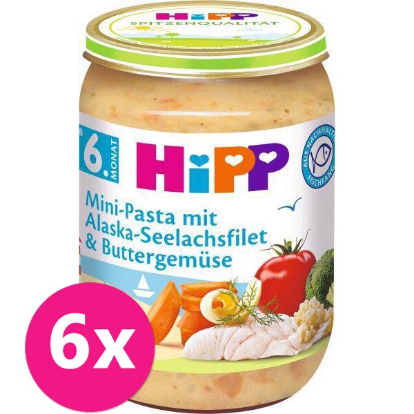 6x HiPP Príkrm zeleninovo-mäsový Mini cestoviny s aljašskou treskou v maslovej zelenine 190g