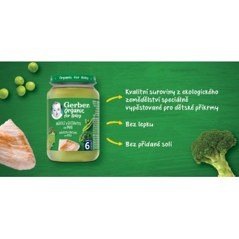 GERBER Organic detský príkrm brokolica s hráškom a morčacím mäsom 190 g