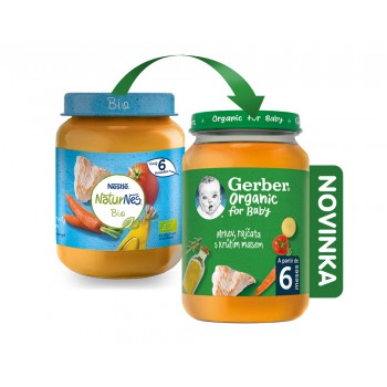 GERBER Organic detský príkrm mrkva a rajčiny s morčacím mäsom 190 g