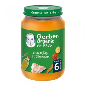 GERBER Organic detský príkrm mrkva a rajčiny s morčacím mäsom 190 g