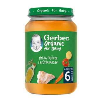 GERBER Organic detský príkrm mrkva a rajčiny s morčacím mäsom 190 g