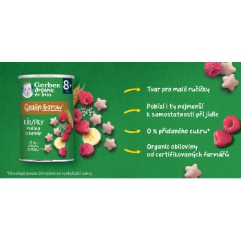 GERBER Organic chrumky s malinami a banánom 35 g​