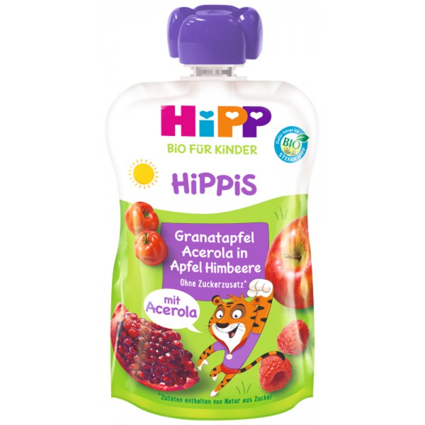 HiPP BIO HiPPiS Jablko-Maliny-Granátové Jablko-Acerola 100 g, od 1 roka