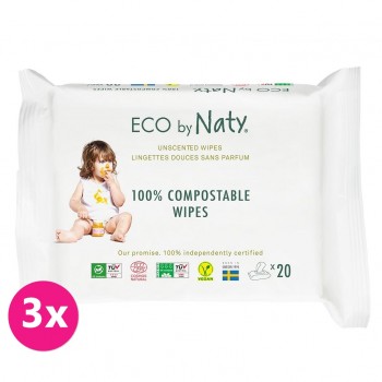 3x ECO BY NATY Sensitive Eco Vlhčené obrúsky cestovné neparfumované 20 ks