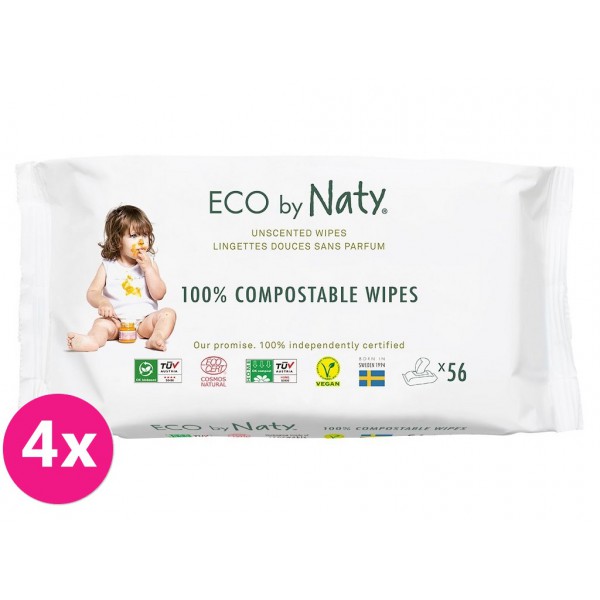 4x ECO BY NATY Sensitive Vlhčené obrúsky bez vôně 56 ks