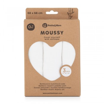 PETITE&MARS Sada plienok bambusová mušelínová 3ks Moussy Total White, 68 x 68 cm