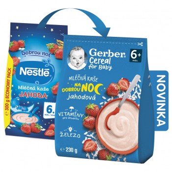 GERBER Kaša mliečna cereal jahodová Dobrú noc 230 g