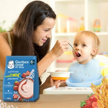 GERBER Kaša mliečna cereal jahodová Dobrú noc 230 g