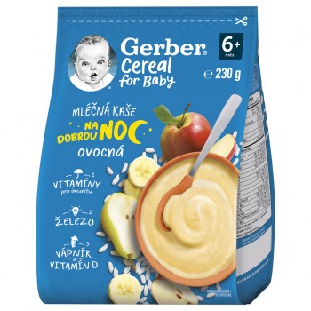 GERBER Kaša mliečna cereal ovocná Dobrú noc 230 g