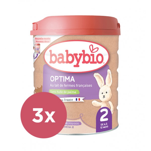 3x BABYBIO OPTIMA 2 dojčenské bio mlieko 800 g