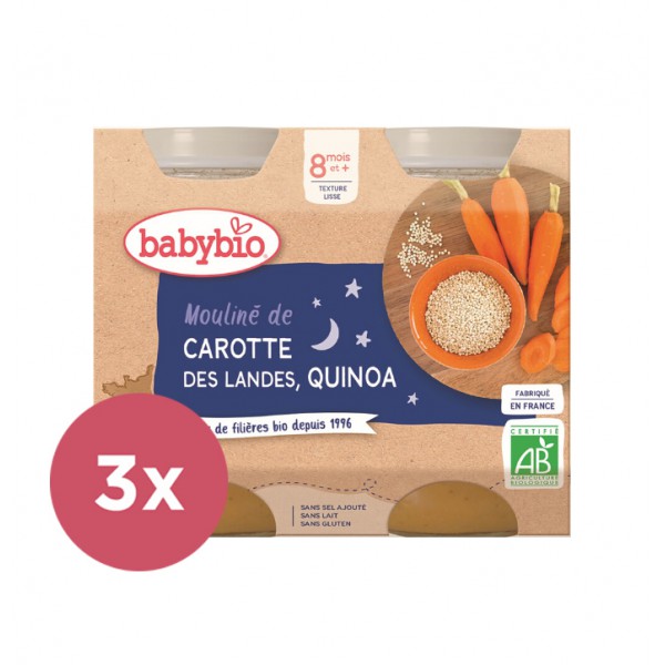 3x BABYBIO Večerné menu mrkvové Mouliné a quinoa 2x 200 g