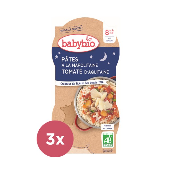 3x BABYBIO Večerné menu Neapolské cestoviny 2x 200 g