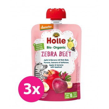 3x HOLLE Zebra Beet Bio ovocné pyré jablko, banán a červená repa, 100 g (6 m+)