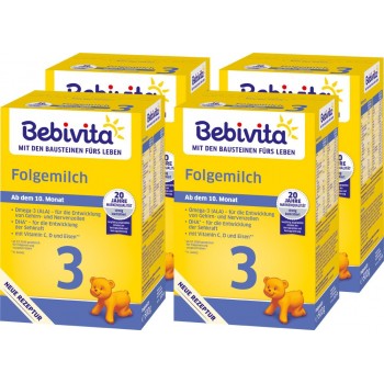 4x BEBIVITA Mlieko 3 Instantná pokračovacia mliečna výživa od uk. 9. mesiaca, 500 g