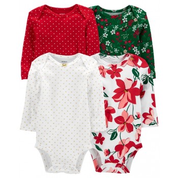 CARTER'S Body dl. rukáv Red Green dievča 4ks NB /veľ.56