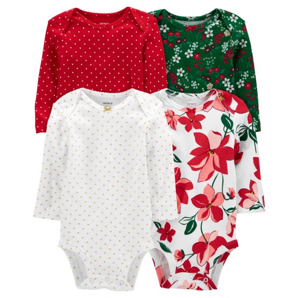 CARTER'S Body dl. rukáv Red Green dievča 4ks NB /veľ.56