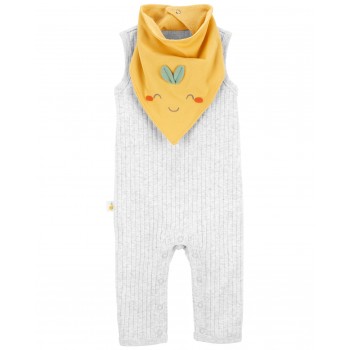 CARTER'S Set 2dielny overal bez rukávov, podbradník Grey neutrál LBB NB/ veľ. 56