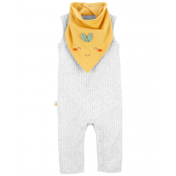 CARTER'S Set 2dielny overal bez rukávov, podbradník Grey neutrál LBB NB/ veľ. 56