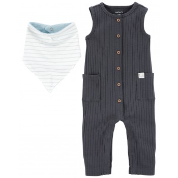 CARTER'S Set 2dielny overal bez rukávov, podbradník Charcoal chlapec LBB PRE, veľ. 46