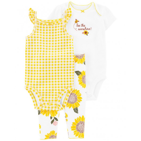 CARTER'S Set 3dielny legíny, body kr. rukáv, body na ramienka Yellow Sunflower dievča 9m