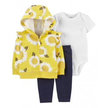 CARTER'S Set 3dielny mikina, legíny, body kr. rukáv Sunflower dievča NB/ veľ. 56