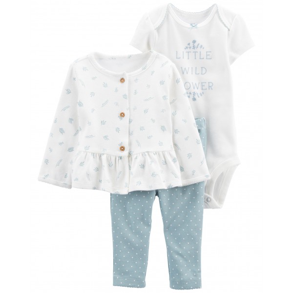 CARTER'S Set 3dielny mikina, tepláky, body kr. rukáv White Flowers dievča LBB PRE, veľ. 46