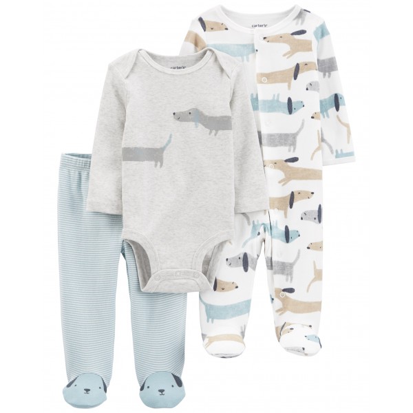 CARTER'S Set 3dielny overal na cvoky, polodupačky, body dl. rukáv Dogs chlapec LBB PRE, veľ. 46