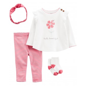 CARTER'S Set 4dielny tričko dl. rukáv, legíny, ponožky, čelenka Flower dievča LBB NB/ veľ. 56