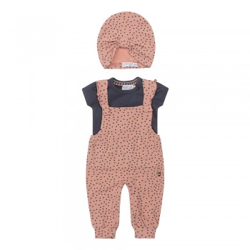 DIRKJE Set 2.d tričko kr. rukáv + nohavice na traky + čiapka turban staroružová dievča veľ.56