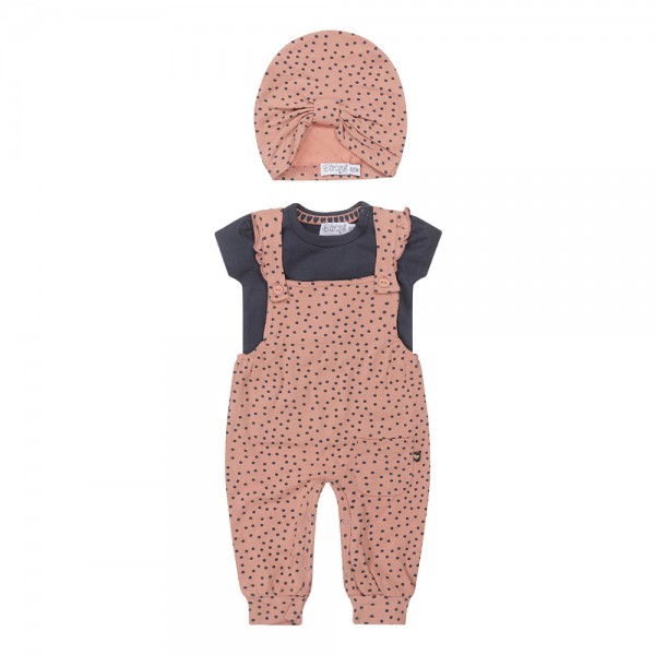 DIRKJE Set 2.d tričko kr. rukáv + nohavice na traky + čiapka turban staroružová dievča veľ.56