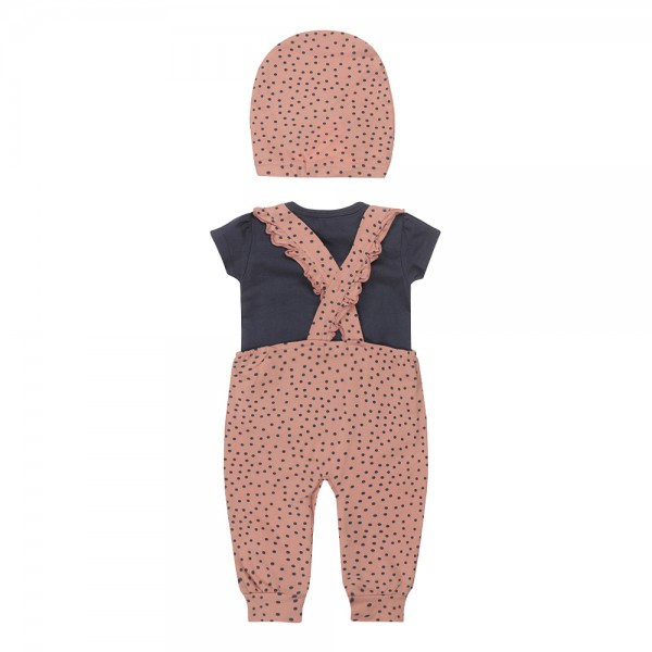 DIRKJE Set 2.d tričko kr. rukáv + nohavice na traky + čiapka turban staroružová dievča veľ.56 DIRKJE Set 2.d tričko kr. rukáv + nohavice na traky + čiapka turban staroružová dievča veľ.56