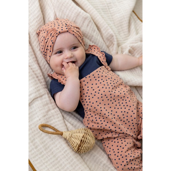 DIRKJE Set 2.d tričko kr. rukáv + nohavice na traky + čiapka turban staroružová dievča veľ.56 DIRKJE Set 2.d tričko kr. rukáv + nohavice na traky + čiapka turban staroružová dievča veľ.56