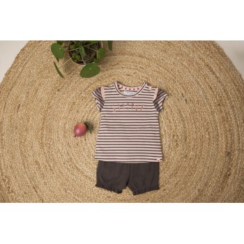 DIRKJE Set 2dielny kr. nohavice 74 Smokey Pink+Stripe+Smokey Grey
