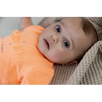 DIRKJE Šaty kr. rukáv neónová oranžová dievča veľ.74