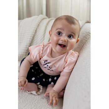 DIRKJE Šaty kr. rukáv ružová + námornícka modrá dievča veľ.110