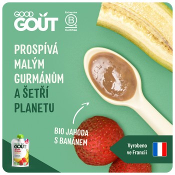 GOOD GOUT BIO Ovocné pyré bez lepku Jahoda a banán 120g - ovocný príkrm