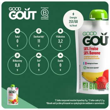 GOOD GOUT BIO Ovocné pyré bez lepku Jahoda a banán 120g - ovocný príkrm