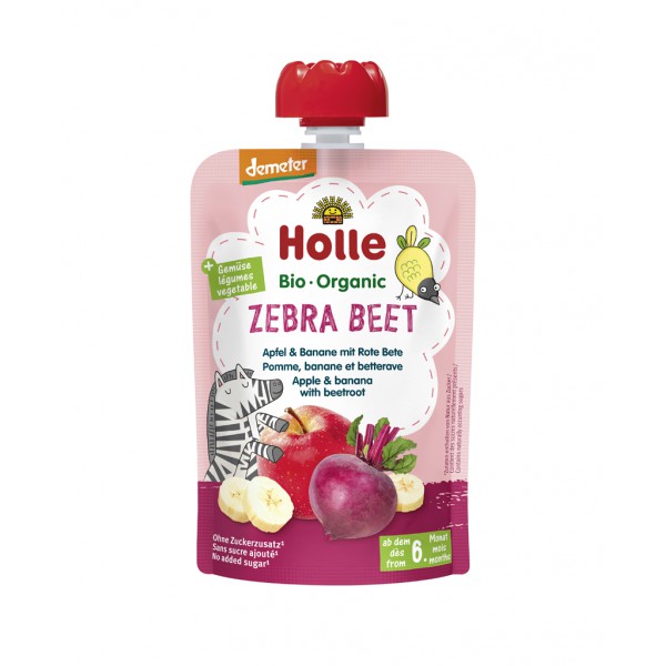 HOLLE Zebra Beet Bio ovocné pyré jablko, banán a červená repa, 100 g (6 m+)