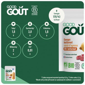 GOOD GOUT BIO Máslová dýně s jehněčím masem 3x190 g