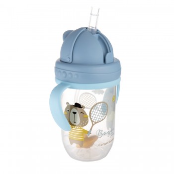 CANPOL BABIES Hrnček netečúci so slamkou so závažím 270 ml 6m+ Bonjour Paris modrý