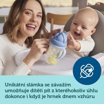 CANPOL BABIES Hrnček netečúci so slamkou so závažím 270 ml 6m+ Bonjour Paris modrý