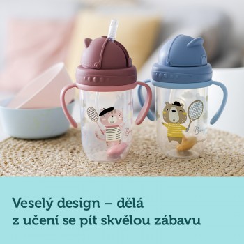 CANPOL BABIES Hrnček netečúci so slamkou so závažím 270 ml 6m+ Bonjour Paris modrý