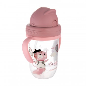 CANPOL BABIES Hrnček netečúci so slamkou so závažím 270 ml 6m+ Bonjour Paris červený