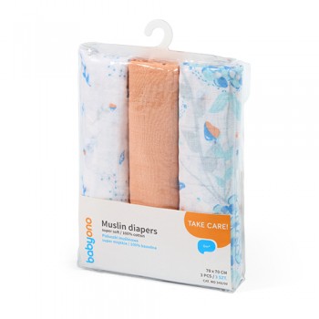 BABYONO Plienky mušelínové Super soft 3 ks - oranžová