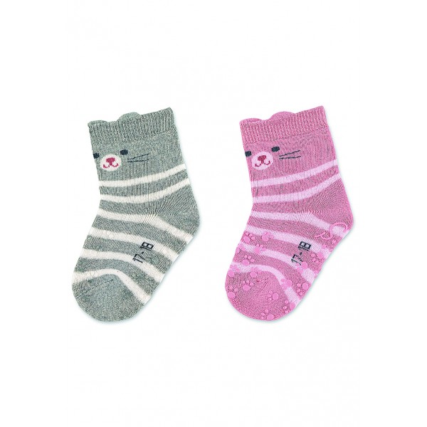 STERNTALER Ponožky protišmykové Mačička ABS 2ks 3D ušká light grey dievča veľ. 19/20 cm- 12-18 m