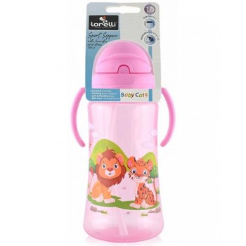 Baby Care Safari športová fľaša so slamkou 330 ml - pink