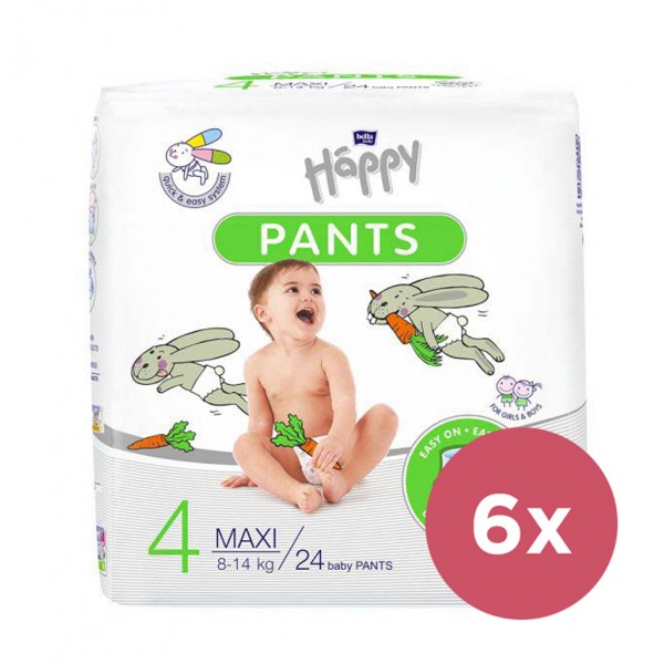 BELLA HAPPY Pants Nohavičky plienkové jednorazové 4 Maxi (8-14 kg) 144 ks - MESAČNÉ BALENIE