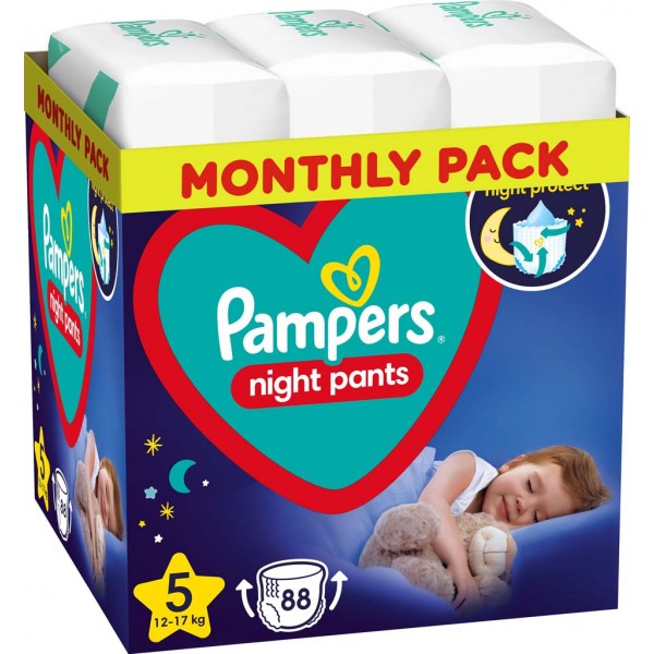 PAMPERS Night Pants Nohavičky plienkové jednorazové 5 (12-17 kg) 88 ks - MESAČNÁ ZÁSOBA