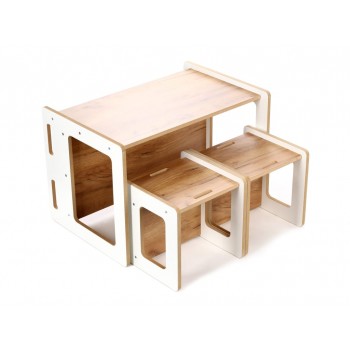 Stolík s 2 stoličkami 3v1 biely/dub montessori